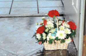 Flower arrangement seen on Marlene Warren's doorstep