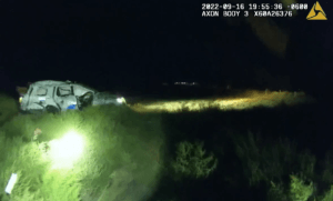 police cruiser left on train tracks
