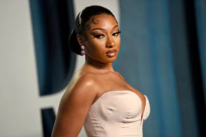 Megan Thee Stallion arrives at the Vanity Fair Oscar Party