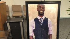 A portrait of Tyre Nichols is displayed at a memorial service for him on Tuesday, Jan. 17,