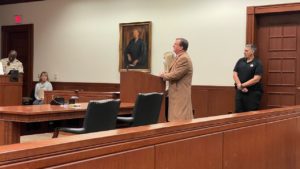 Sophia Rosing and her attorney at her preliminary hearing in district court.
