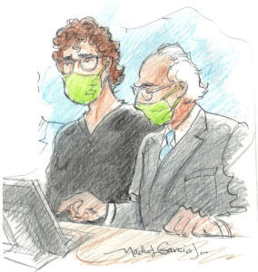 Patrick Crusius, second from left, appears in federal court