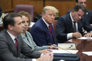 Donald Trump sits in NY courtroom