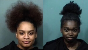 mugshots of Jada Harris (left) and Shy'Tiona Bishop (right)