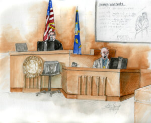 Courtroom sketch of David Stubbs testifying