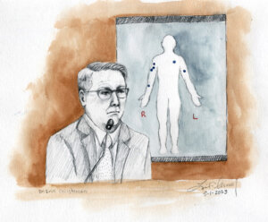 Sketch of Erik Christensen testifying