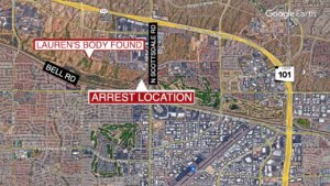 Map showing location of where Lauren Heike's body was found and where Zion Teasley was arrested