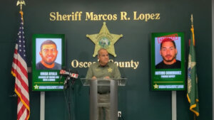 Osceola County Sheriff Marcos R. Lopez gives a press conference
