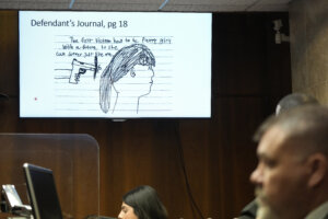 A page from Ethan Crumbley's journal is displayed in court.