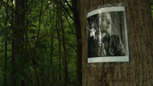 A photo of Rachel Morin is posted on a tree