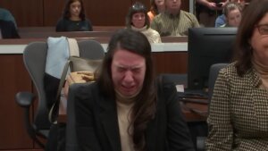 Jessy Kurczewski cries as she hears the verdict in court