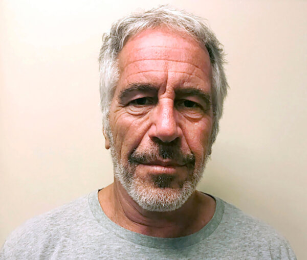 Booking photo of Jeffrey Epstein.