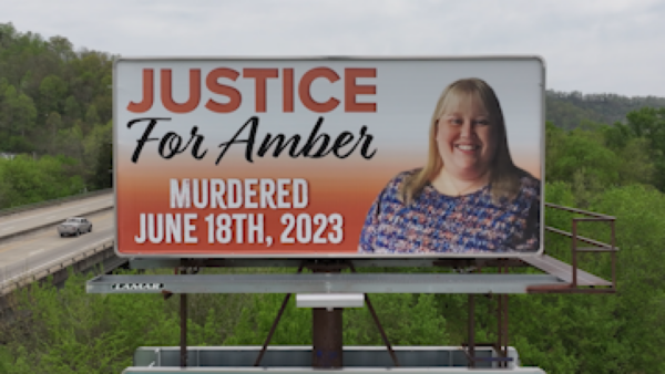 A billboard calls for justice for Amber Spradlin