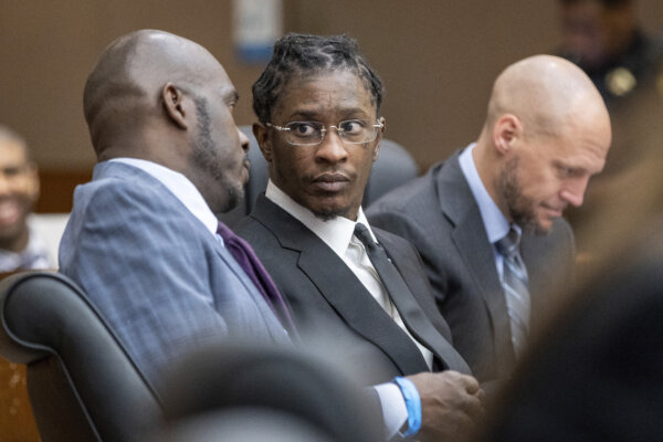 FILE - Young Thug, whose real name is Jeffery Williams, is seen at a hearing, Dec. 22, 2022, in Atlanta. On Monday, July 15, 2024, the judge who has been overseeing the long-running racketeering and gang prosecution against Young Thug and others in Atlanta was removed from the case after two defendants filed motions seeking his recusal citing a meeting the judge held with prosecutors and a state witness.