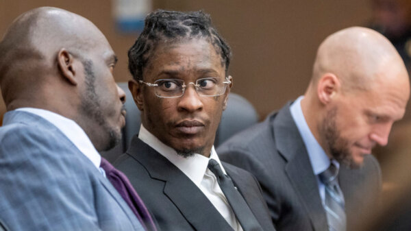 FILE - Young Thug, whose real name is Jeffery Williams, is seen at a hearing, Dec. 22, 2022, in Atlanta. On Monday, July 15, 2024, the judge who has been overseeing the long-running racketeering and gang prosecution against Young Thug and others in Atlanta was removed from the case after two defendants filed motions seeking his recusal citing a meeting the judge held with prosecutors and a state witness.