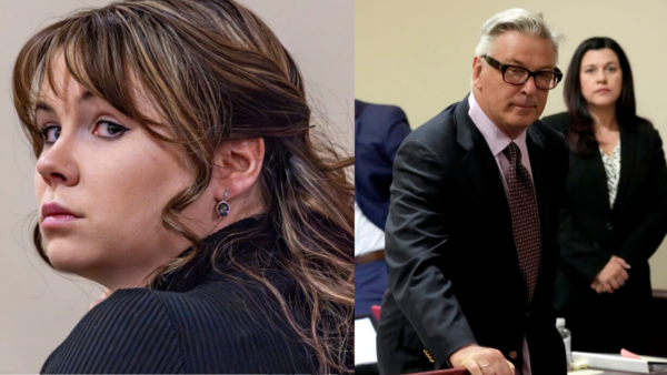 split screen of hannah gutierrez and alec baldwin