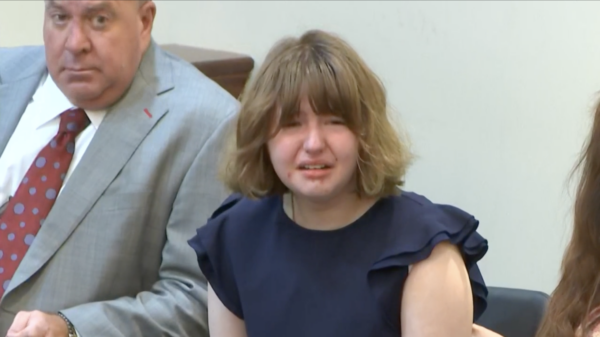 Carly Gregg cries in court