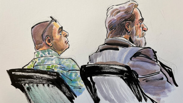 sketch of richard allen and his attorney in court
