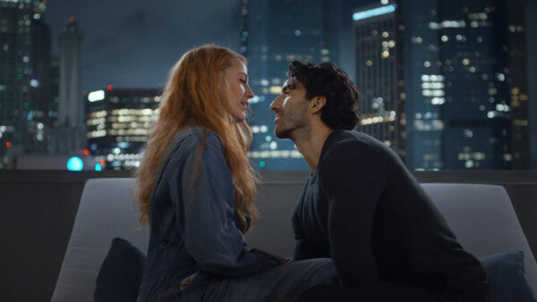 Justin Baldoni, right, and Blake Lively in a scene from "It Ends With Us."
