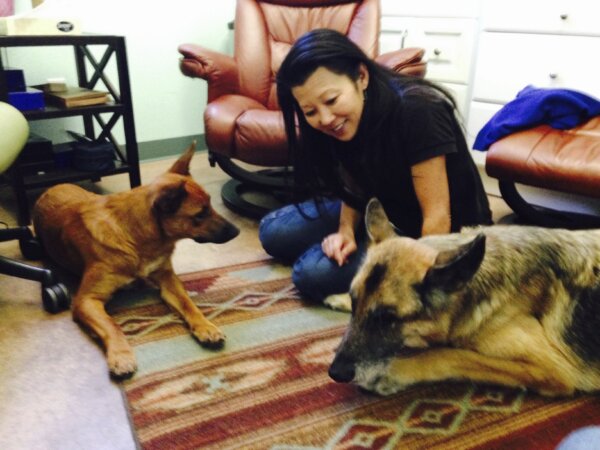 Betsy Arakawa with her dogs