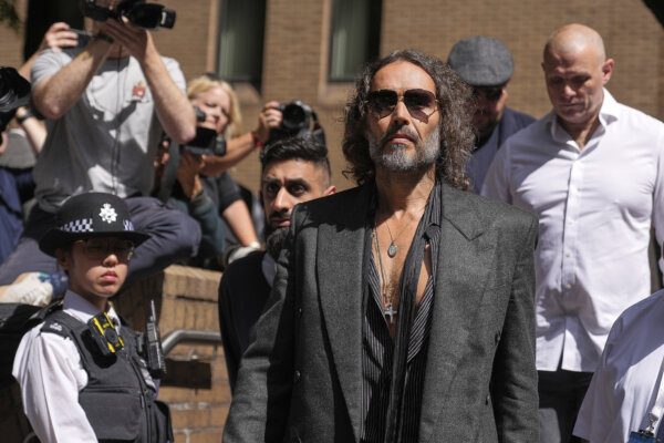 English comedian and actor Russell Brand leaves Southwark Crown Court