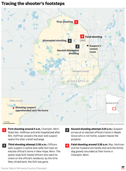 map showing locations of suspect