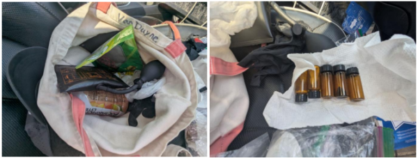 A tote bag located inside Paul van Duyne's vehicle