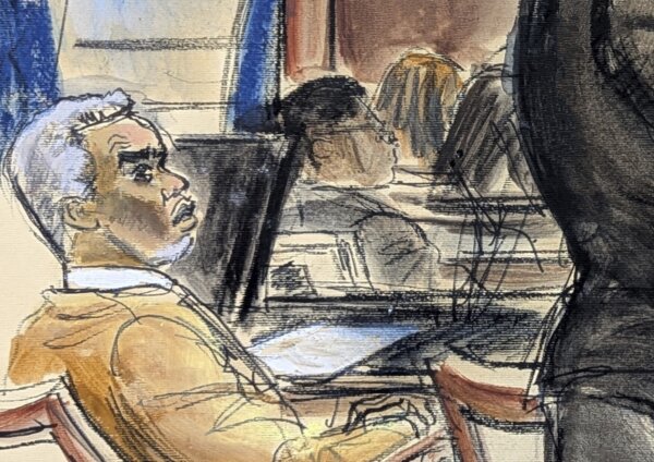 Sketch of Sean "Diddy" Combs in court
