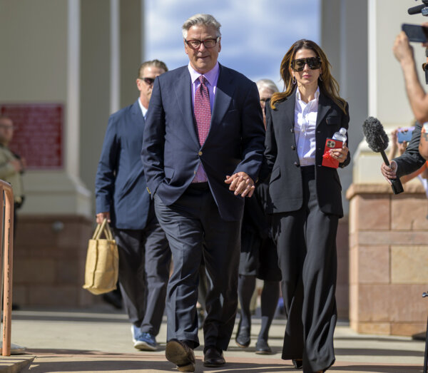 Actor Alec Baldwin and his wife Hilaria Baldwin leave District Court