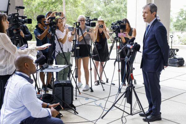 man at press conference