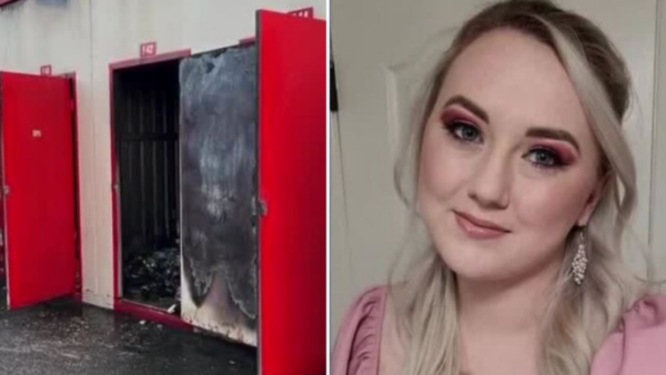 (L) Storage unit where Morgan Harris was killed. (R) Morgan Harris.