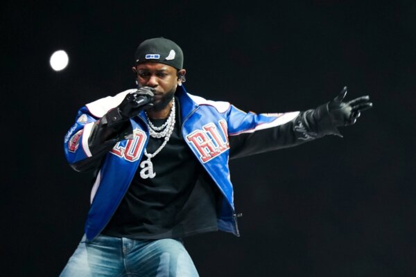 Kendrick Lamar performs during halftime of the NFL