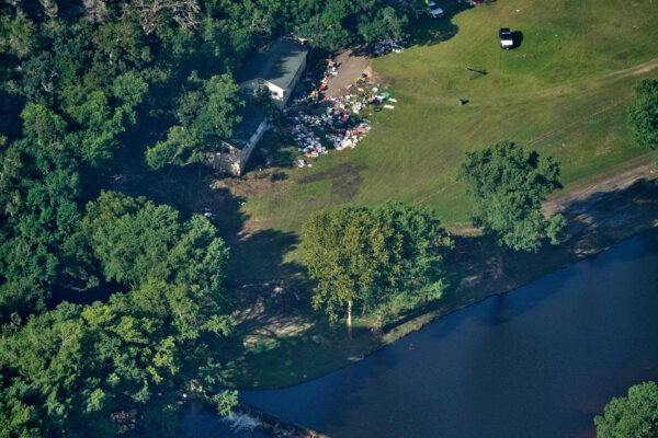 This aerial photo shows damage to Camp Mystic from flash floods