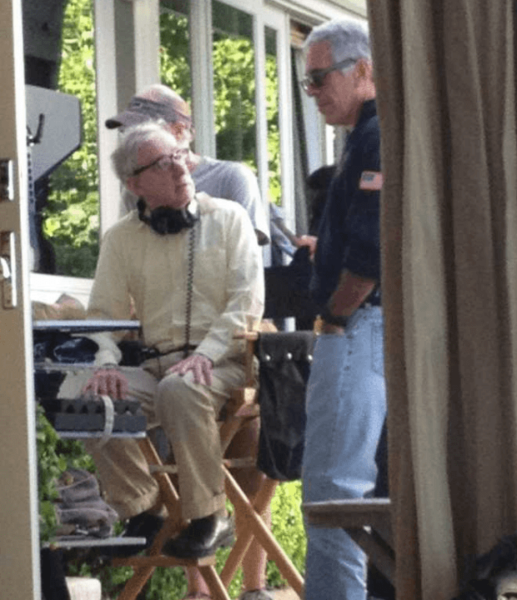 Jeffrey Epstein talking to Woody Allen on set