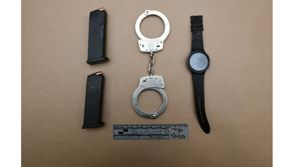 Handcuffs, mags, watch