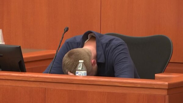 Robert Grossman puts his head down on the witness stand