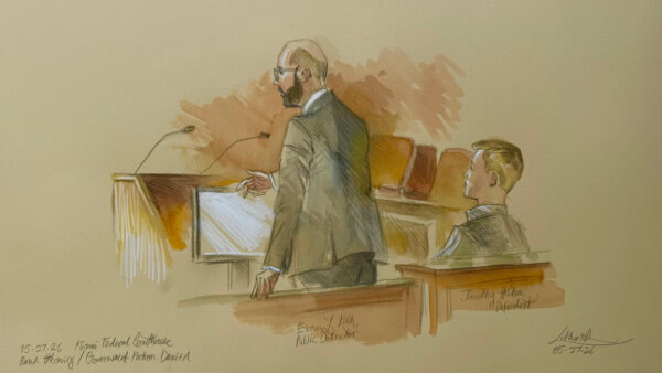 Timothy Hudson, right, during a May 27 bond hearing in Miami.